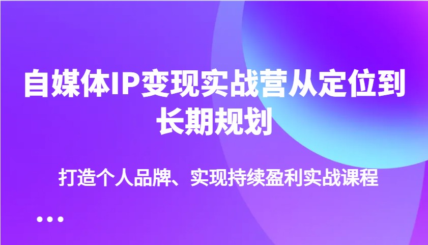 自媒体IP变现实战营从定位到长期规划，打造个人品牌、实现持续盈利实战课程-117资源网