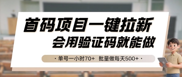 首码项目一键拉新，会用验证码就能做 单号一小时70+，批量做每天5张【揭秘】-117资源网