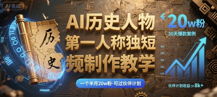 最新AI历史人物第一人称独白短视频制作教学，一个半月20w粉，可过伙伴计划-117资源网