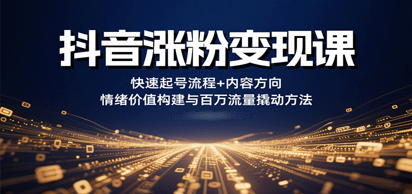 抖音涨粉变现课，快速起号流程+内容方向+情绪价值构建与百万流量撬动方法-117资源网