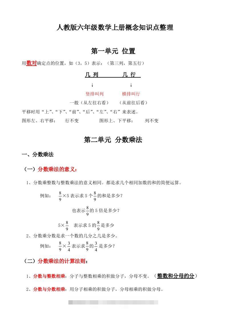 人教版六年级数学上册概念知识点整理-117资源网