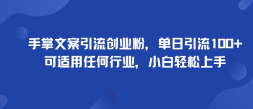 手掌文案引流创业粉，单日引流100+，可适用任何行业，小白轻松上手-117资源网