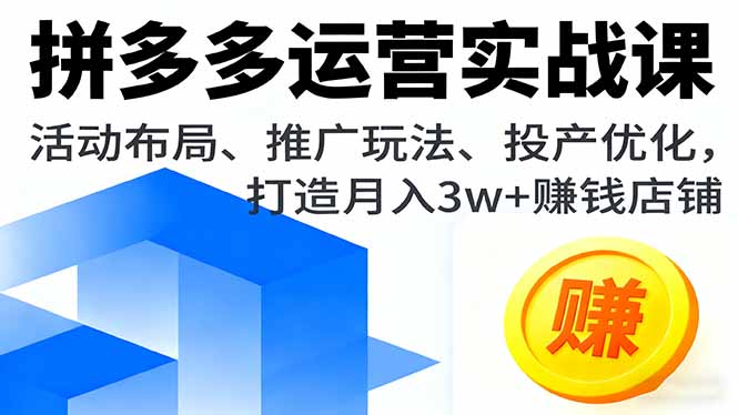 拼多多运营实战课，活动布局、推广玩法、投产优化，打造月入3w+赚钱店铺-117资源网