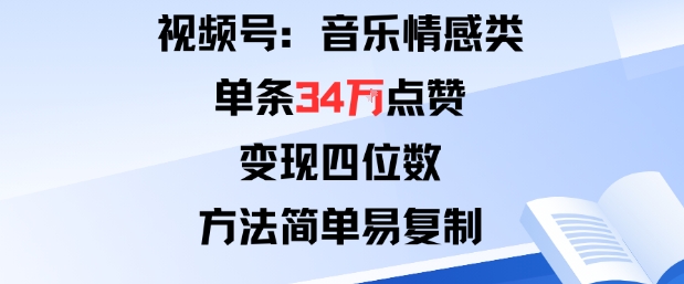 视频号分成计划新玩法：音乐情感类单条34W点赞，变现四位数，方法简单易复制-117资源网
