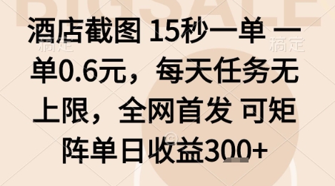 酒店截图项目，15秒一单，一单0.6米，每天任务无上限，全网首发可矩阵单日收益3张+【揭秘】-117资源网