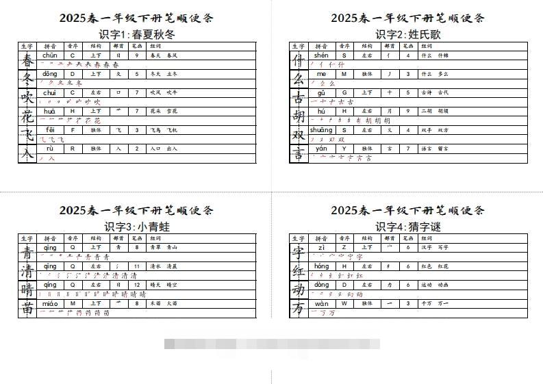 【笔顺小贴贴】一下语文最终版生字预习-117资源网