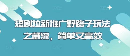 短剧拉新推广野路子玩法之截流，简单又高效-117资源网