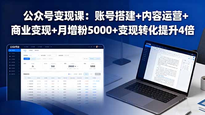 公众号变现课：账号搭建+内容运营+商业变现+月增粉5000+变现转化提升4倍-117资源网