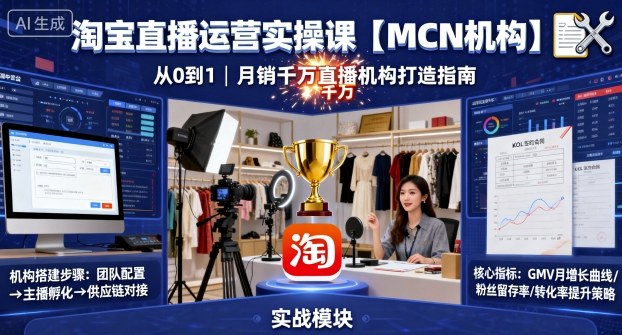 淘宝直播运营实操课【MCN机构】，从0到1做一家月销千W的直播机构-117资源网