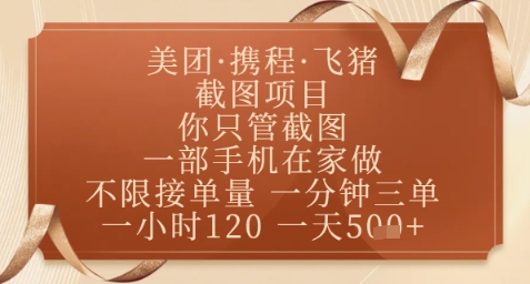 飞猪美团截图项目,你只管截图,一部手机在家做,正规平台无套路,一天5张+【揭秘】-117资源网