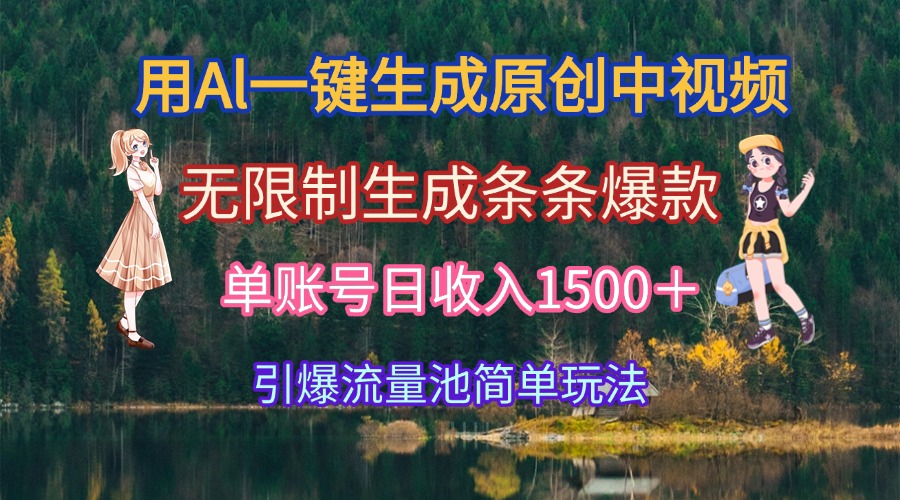 用Al一键生成原创中视频，无限制生成条条爆款，单账号日收入1500＋引爆…-117资源网