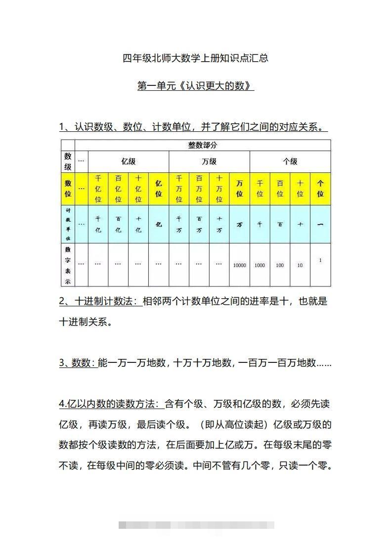 四上北师大数学重点知识点汇总-117资源网