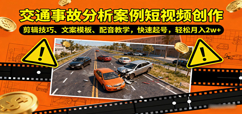 交通事故分析案例短视频创作，剪辑技巧、文案模板、配音教学，快速起号，轻松月入2w+-117资源网