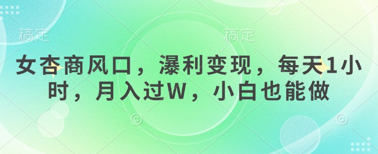 女杏商风口，瀑利变现，每天1小时，月入过W，小白也能做-117资源网