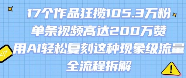 17个作品狂揽105.3W粉，单条视频高达200W赞，用Ai轻松复刻这种现象级流量!(全流程拆解)-117资源网