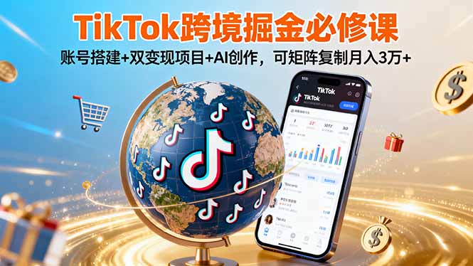 TikTo跨境掘金必修课，账号搭建+双变现项目+AI创作，可矩阵复制月入3万+-117资源网