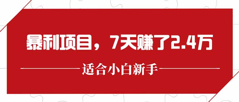 最新暴利项目，每单收益轻松在300以上，7天赚了2.4万-117资源网