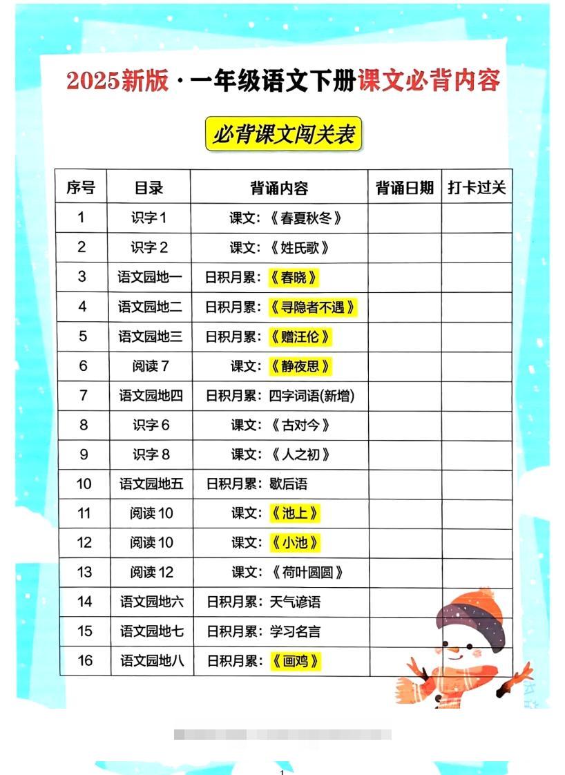 一年级下册语文必背课文_纯图版-117资源网