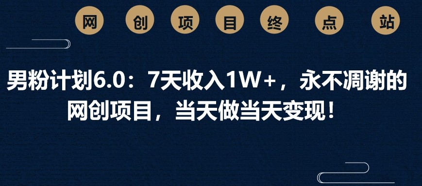 男粉计划6.0：7天收入1W+，永不凋谢的网创项目，当天做当天变现！-117资源网