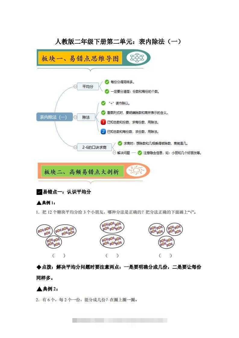 人教版数学二年级下册第二单元《表内除法（一）》易错点大全-117资源网