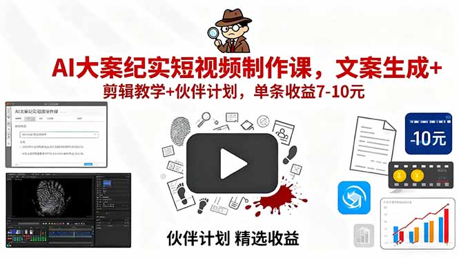 AI大案纪实短视频制作课，文案生成+剪辑教学+伙伴计划，单条收益7-10元-117资源网