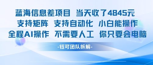 蓝海信息差项目当天收米1k+ 支持矩阵支持自动化小白能操作全程AI操作不需要人工你只要会电脑-117资源网