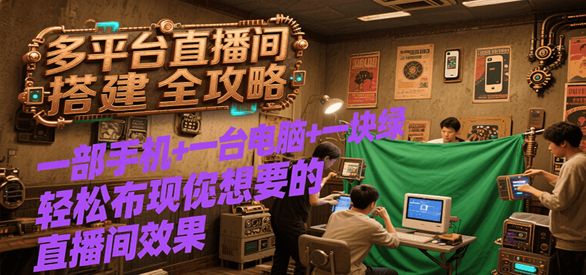 多平台直播间搭建全攻略，一部手机+一台电脑+一块绿布轻松实现你想要的直播间效果-117资源网