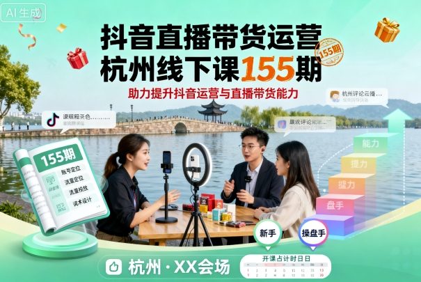 抖音直播带货运营杭州线下课155期，助力提升抖音运营与直播带货能力-117资源网