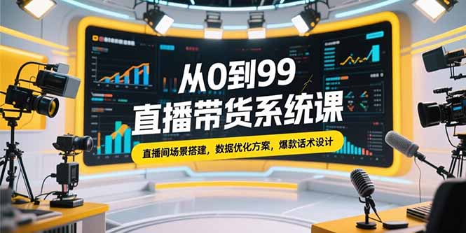 从0到99直播带货系统课，直播间场景搭建，数据优化方案，爆款话术设计-117资源网