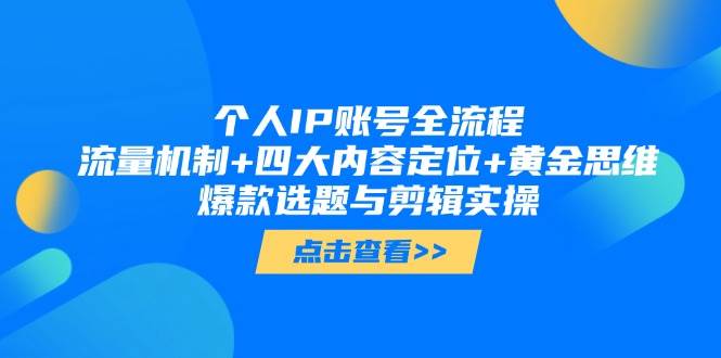 个人IP账号全流程：流量机制+四大内容定位+黄金思维, 爆款选题与剪辑实操-117资源网