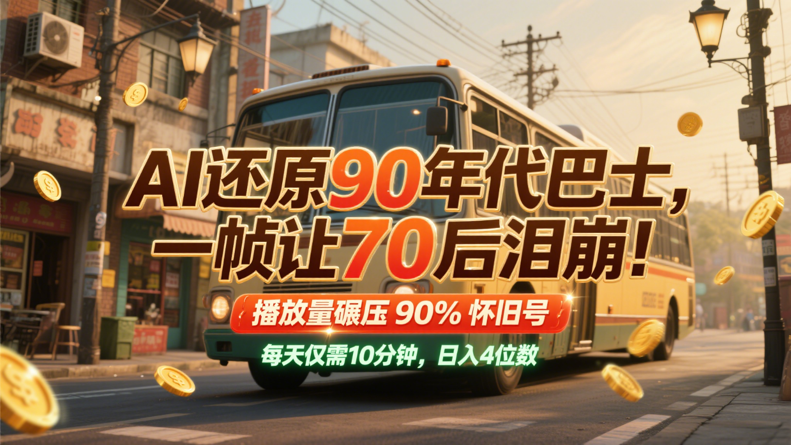 AI还原90年代巴士，一帧让70后泪崩！播放量碾压90%怀旧号，每天10分钟，日入4位数-117资源网