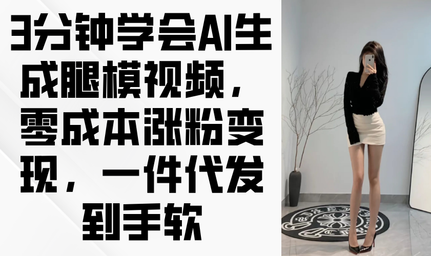 3分钟学会AI生成腿模视频，零成本涨粉变现，一件代发到手软-117资源网