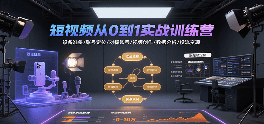 短视频从0到1实战训练营：设备准备/账号定位/对标账号/视频创作/数据分析/投流变现-117资源网