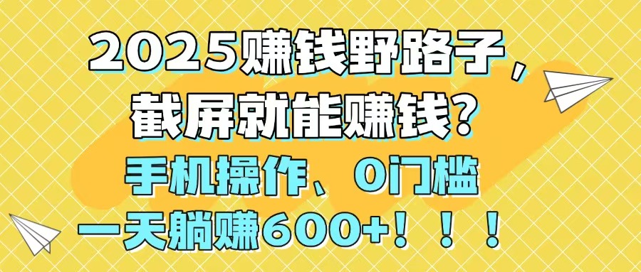 2025赚钱野路子，截屏就能赚钱？手机操作0门槛，一天躺赚600+！！！-117资源网