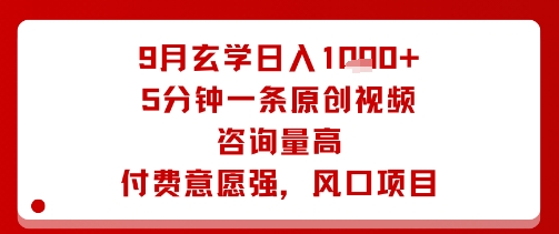 9月玄学日入1k+玩法，5分钟一条原创视频，咨询量高，付费意愿强，风口项目-117资源网