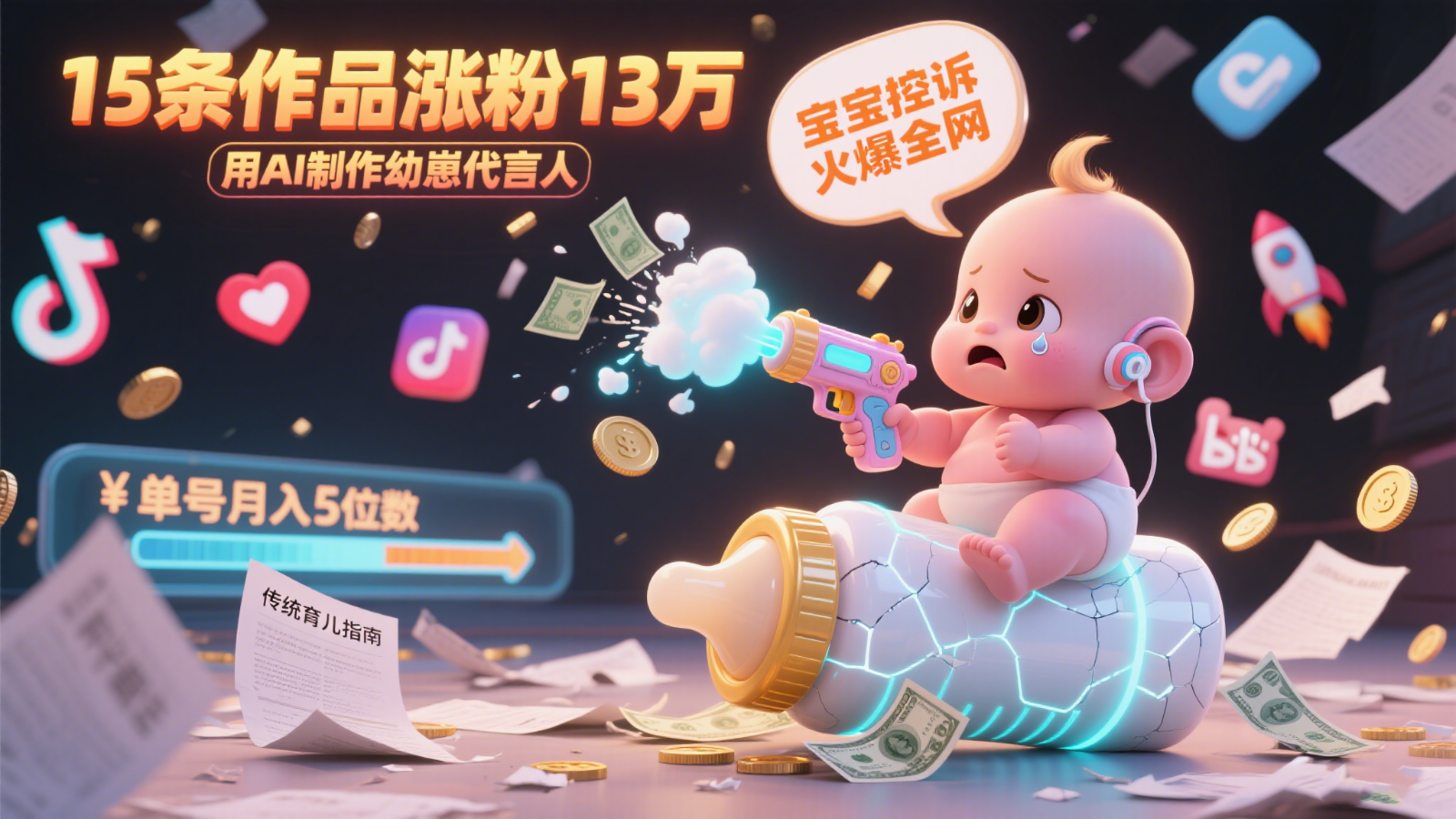 用AI制作幼崽代言人，宝宝的控诉火爆全网，15条作品涨粉13万，单号月入5位数实操教程-117资源网