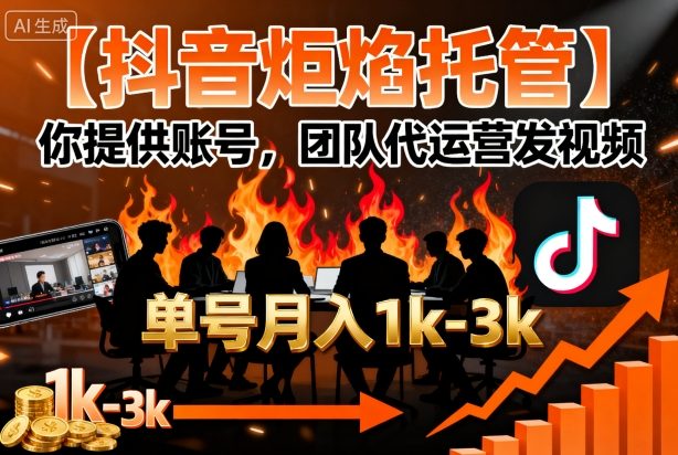 【抖音炬焰托管】你提供账号，团队代运营发视频，单号月入1k+【揭秘】-117资源网