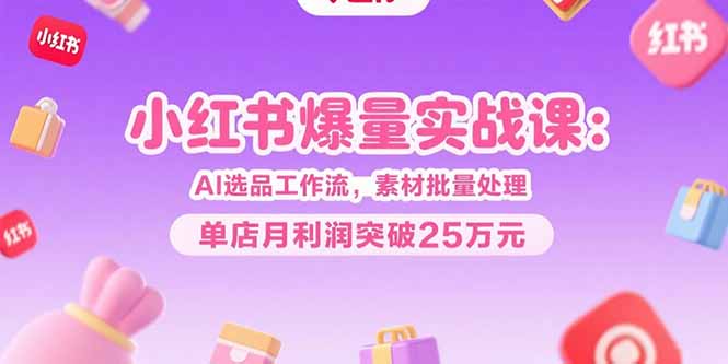 小红书爆量实战课：AI选品工作流，素材批量处理，单店月利润突破25万元-117资源网