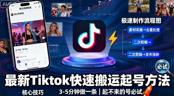 最新Tiktok快速搬运快速起号方法，3-5分钟做一条，起不来的号可以试试-117资源网