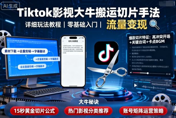 Tiktok影视大牛搬运切片手法，详细玩法教程-117资源网