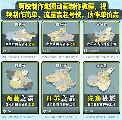 剪映制作地图动画制作教程，视频制作简单，流量高起号快，伙伴单价高-117资源网