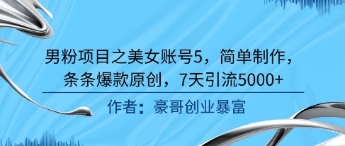男粉项目之美女账号5，简单制作，条条爆款原创，7天引流5000+-117资源网