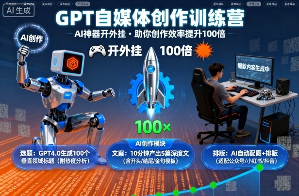 GPT自媒体创作训练营：AI神器开外挂，助你创作效率提升100倍-117资源网