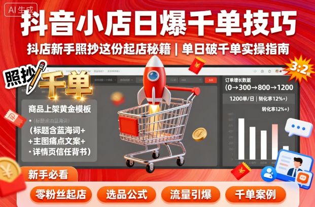 抖音小店日爆千单技巧，抖店新手照抄这份起店秘籍，单日破千单-117资源网