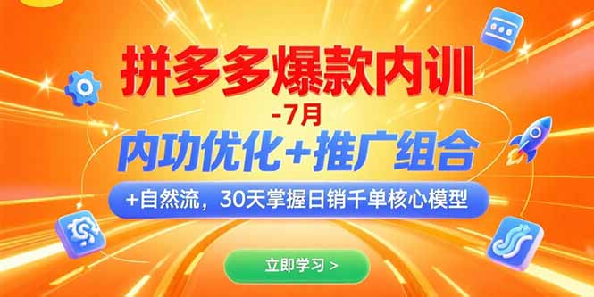 拼多多爆款内训-7月 内功优化+推广组合+自然流 30天掌握日销千单核心模型-117资源网