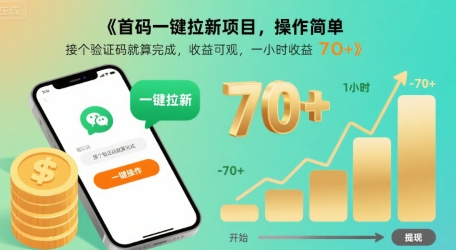首码一键拉新项目，操作简单，接个验证码就算完成，收益可观， 一小时收益70+【揭秘】-117资源网