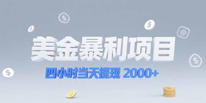 美金暴利项目，四小时当天提现 2000+机会留给会选赛道的人-117资源网