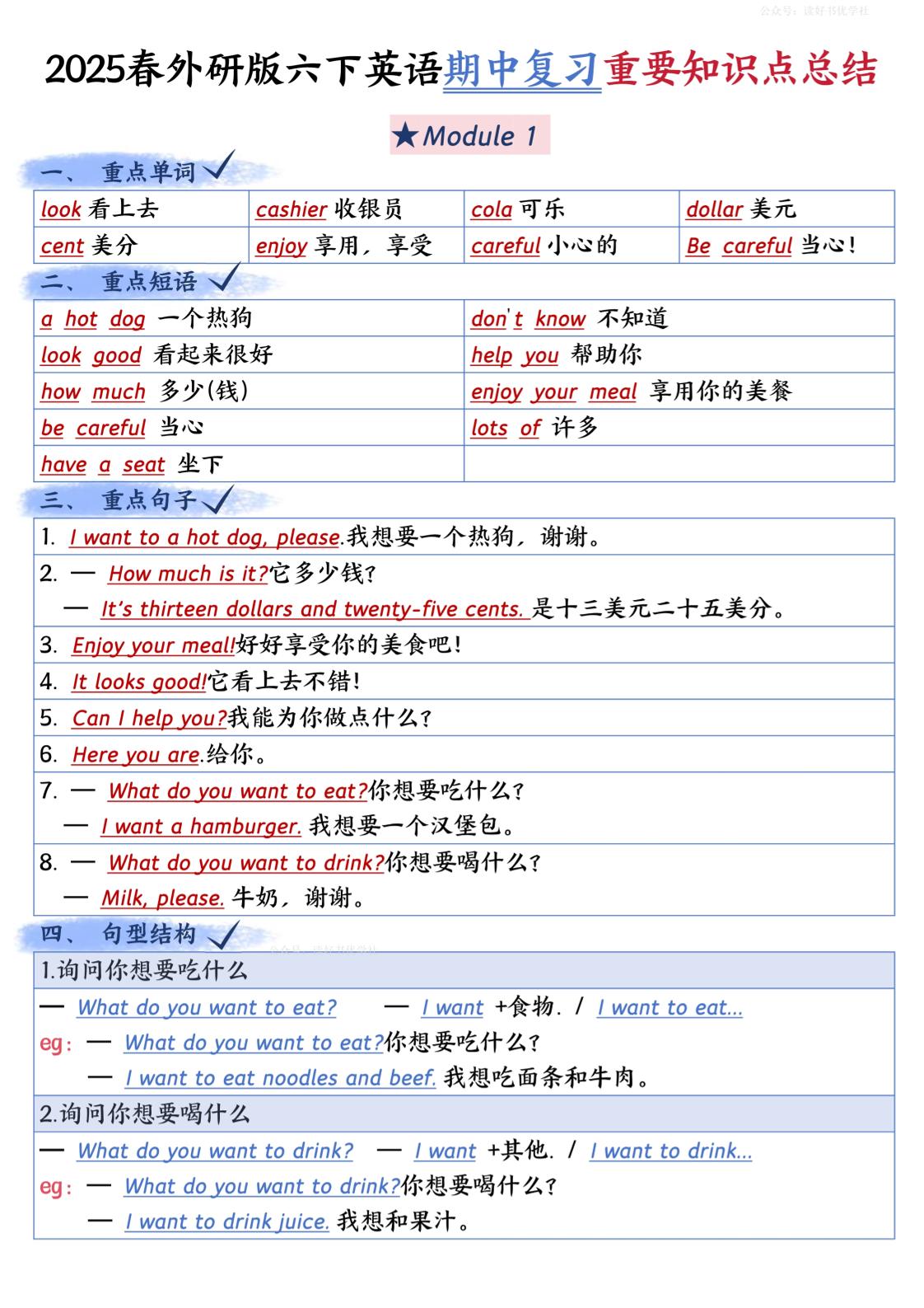 六下英语外研期中知识梳理-117资源网