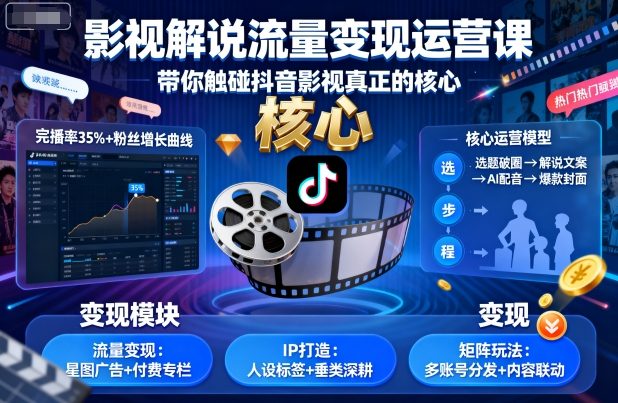 影视解说流量变现运营课，带你触碰抖音影视真正的核心-117资源网