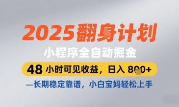 2025小程序全自动掘金，48 小时可见收益，日入8张，长期稳定靠谱，小白宝妈轻松上手【揭秘】-117资源网